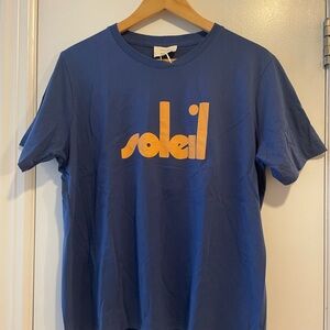 Sezane Blue T-Shirt with Orange Soleil Logo